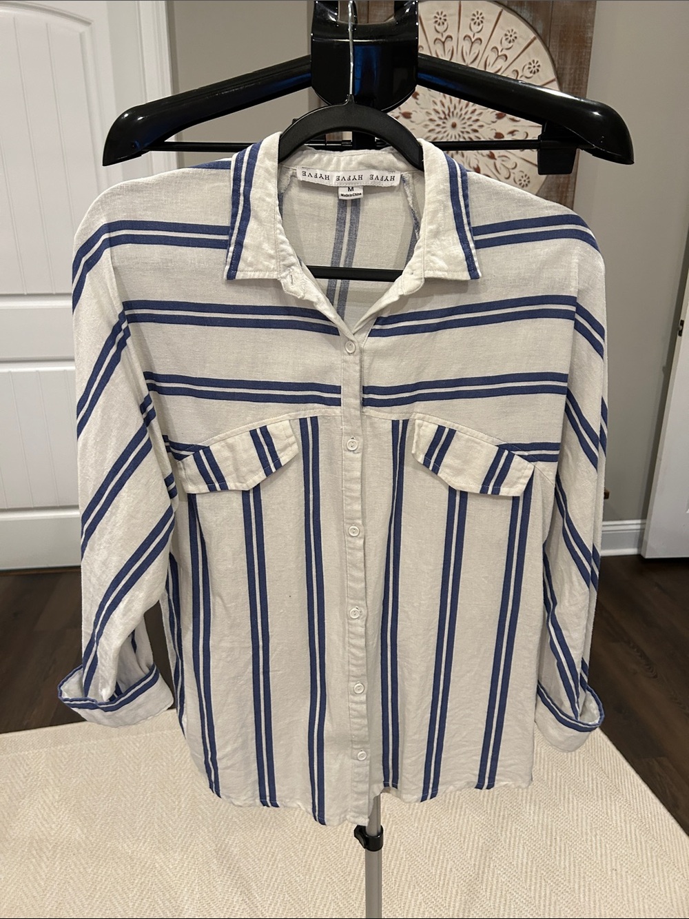 HYFVE White and Blue Striped Button-Down Shirt / great staple for your closet!